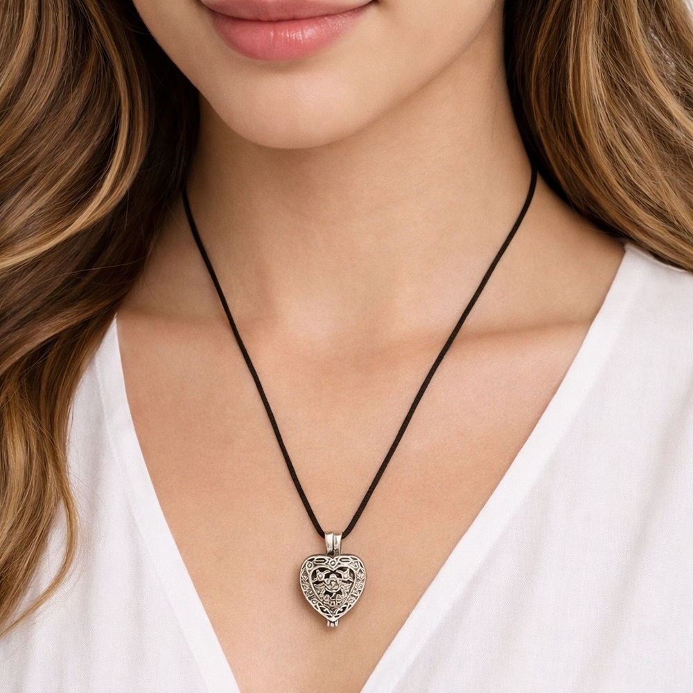 Always In My Heart Locket Ashes Silver Necklace Memorial Urn Pendant